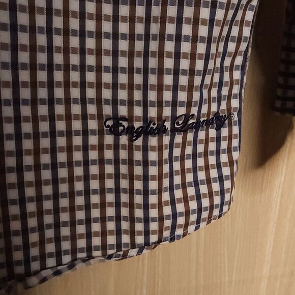 English Laundry Brown Blue White Check Contrasting Cuff Shirt 17 1/2 -34/35 - Picture 4 of 7